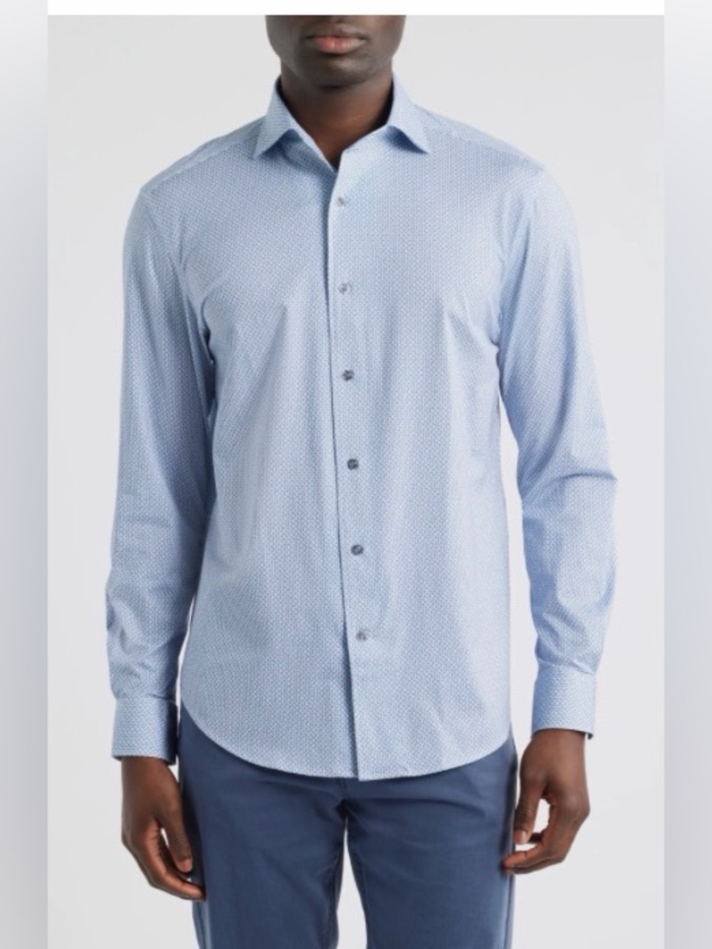 Denim & Flower Ricky Singh Men's Light Blue Micro-Pattern Dress Shirt | NWT